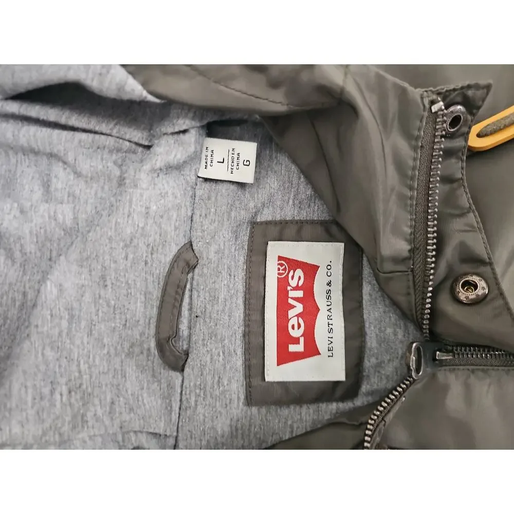 Levi's Army Green Water Resistant Hooded Rain Jacket Mens Sz Large Hunting